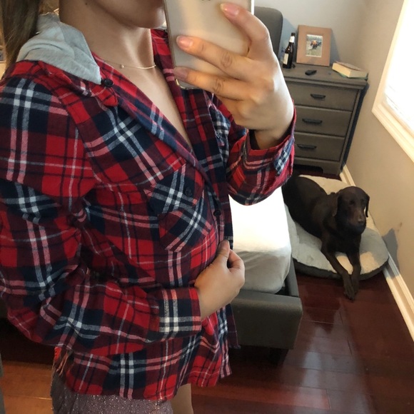 Tops - Flannel with detachable hood Tops - Flannel with detachable hood